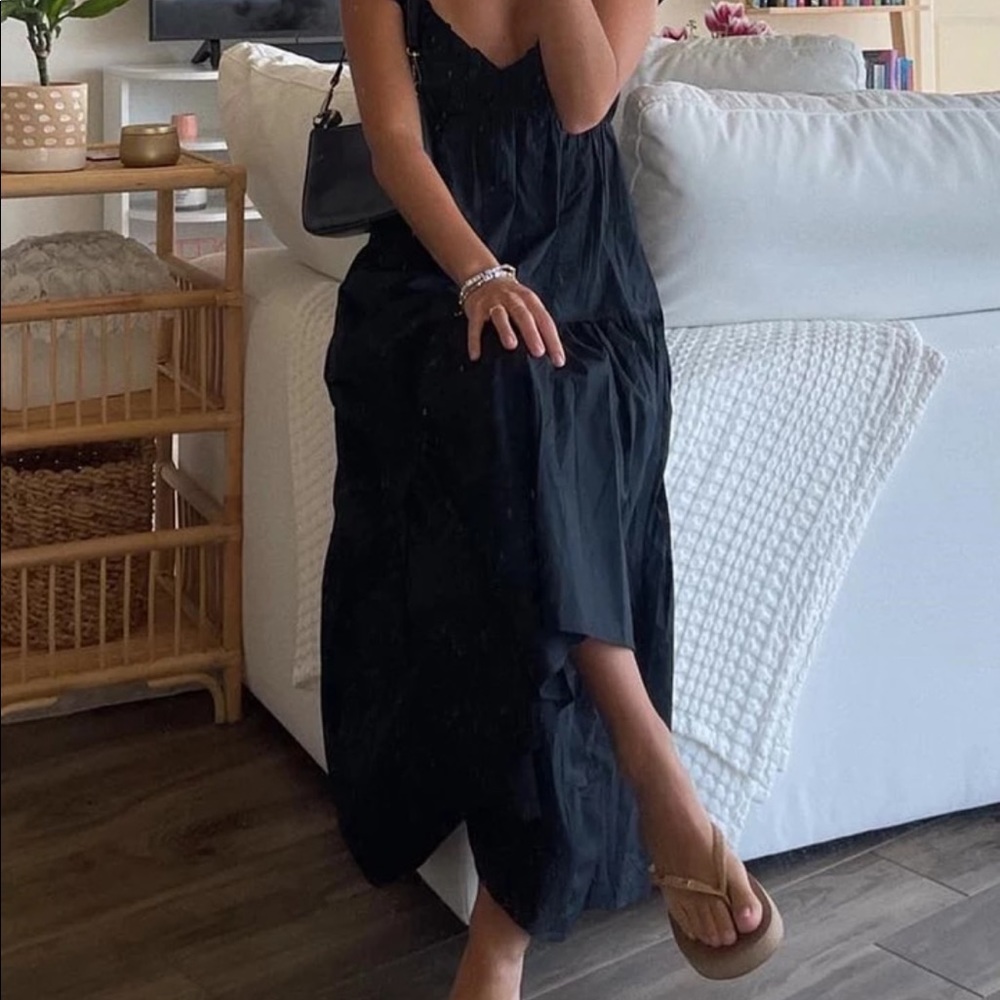 Ruffle Cotton Black Casual Beach Sun Dress - Picture 4 of 8